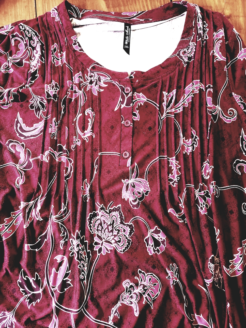 White Mark Burgundy Pink Floral Tunic Top - Picture 4 of 4